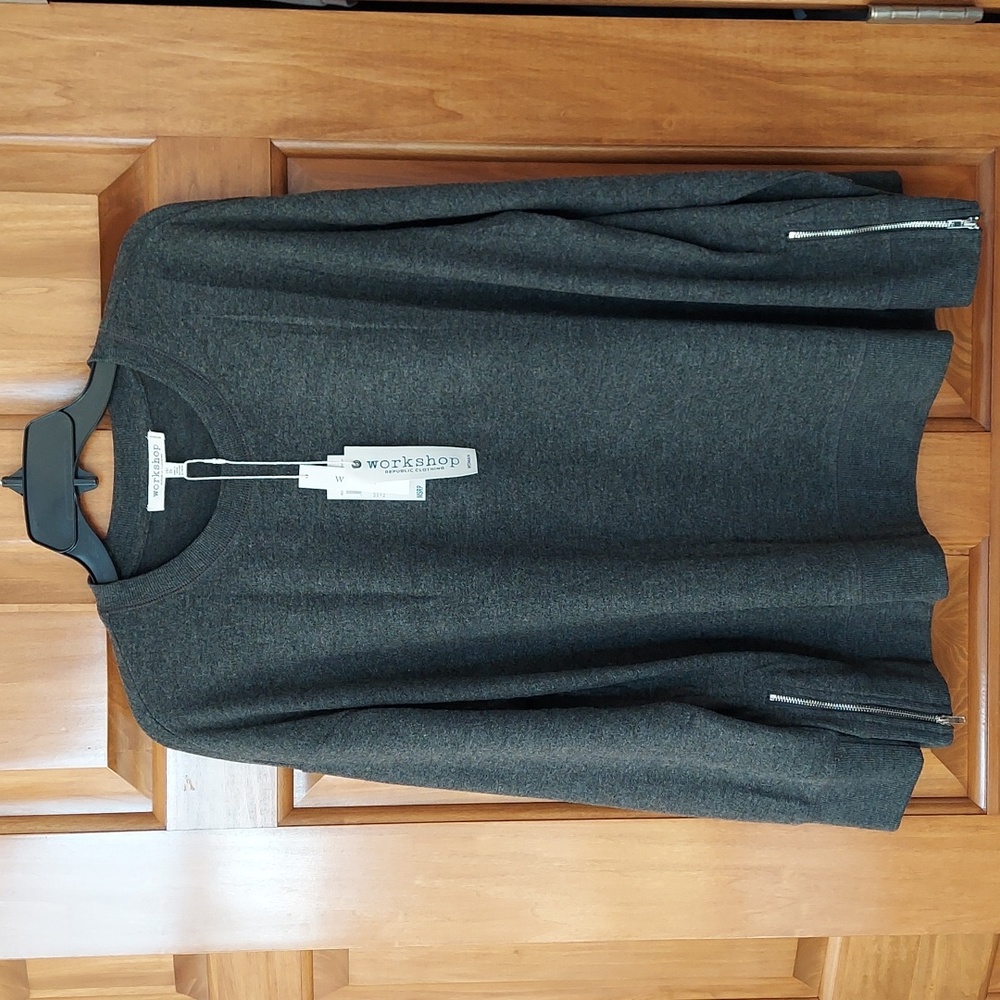 *🆕 Workshop Republic Gray Crewneck Sweater, Silver Zipper Accents, Size 1X, NEW